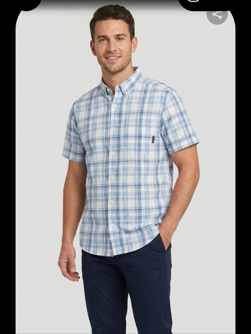 Columbia Men's Light Blue and White Plaid Short-Sleeve Button-Up